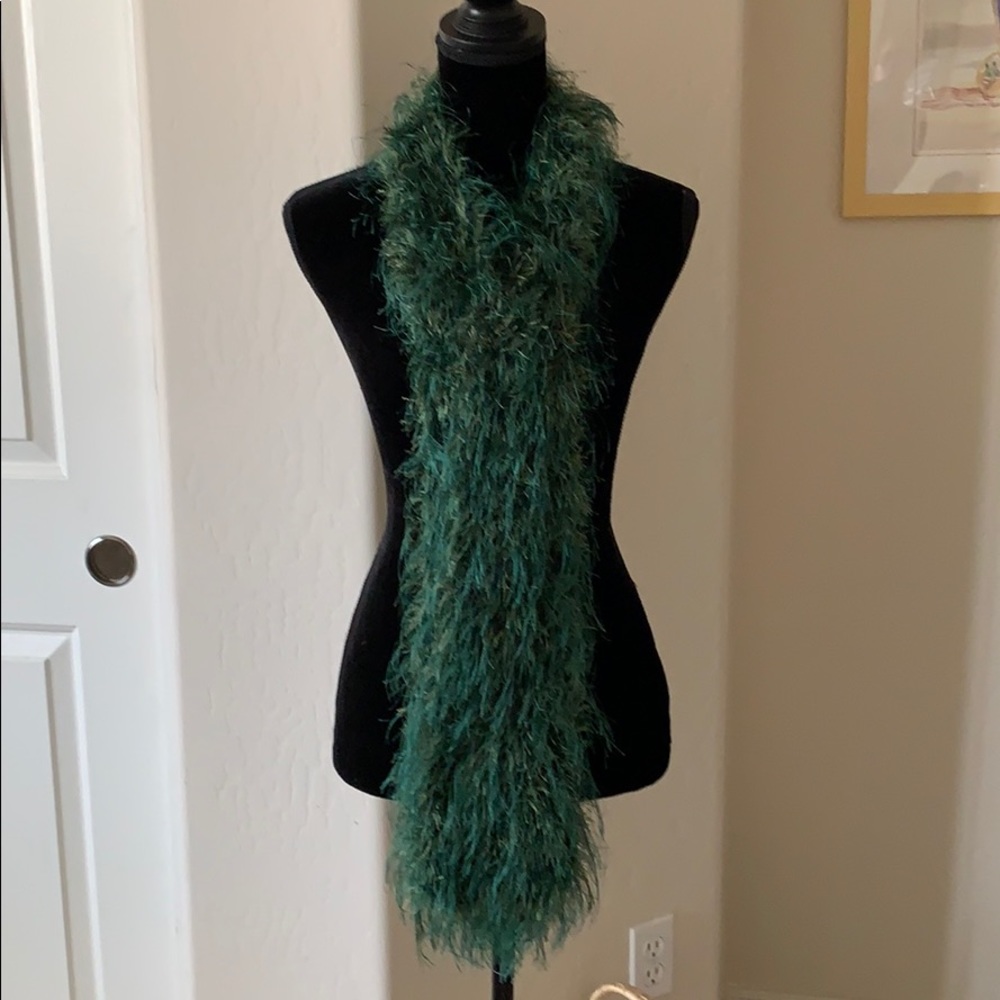 New Handmade Fuzzy Green & Yellow Knit Scarf